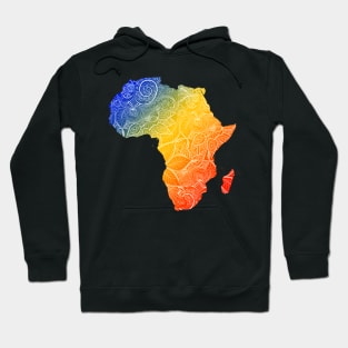 Colorful mandala art map of Africa with text in blue, yellow, and red Hoodie